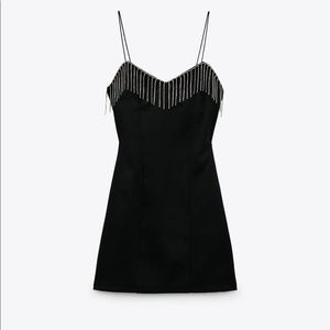 Zara Mini Fringed Dress in black size XS